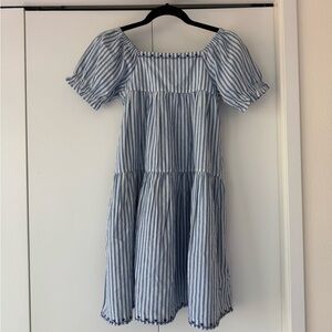 Bonton Georgette Crue Blue and White Striped Dress - size 8